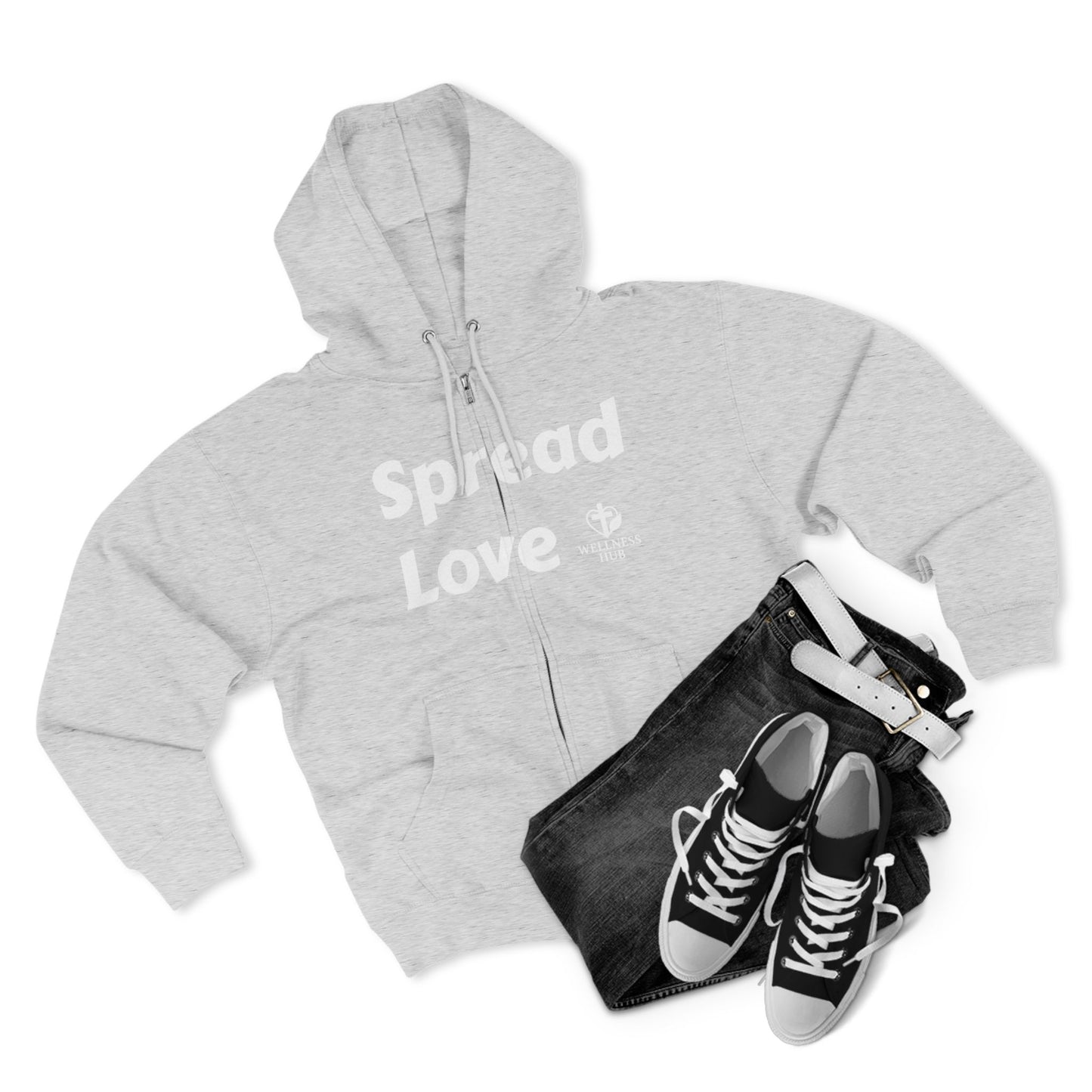 Spread Love Zip Hoodie - Casual Wear, Faith-Based Fashion