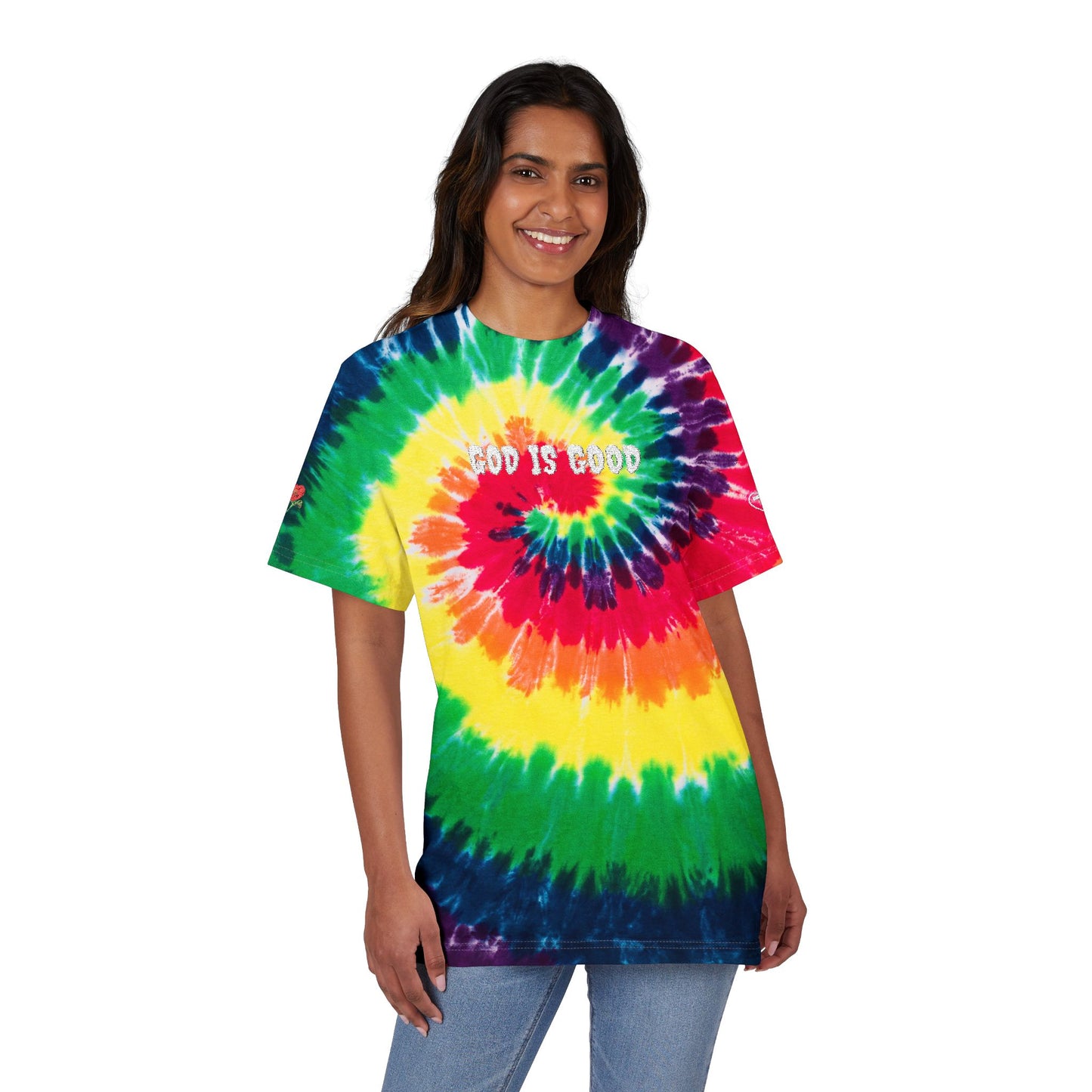Vibrant Colorful T-Shirt (Embroidery) - God is Good, Oversized Tee, Boho Fashion, Festival Wear, Summer Style, Statement Shirt