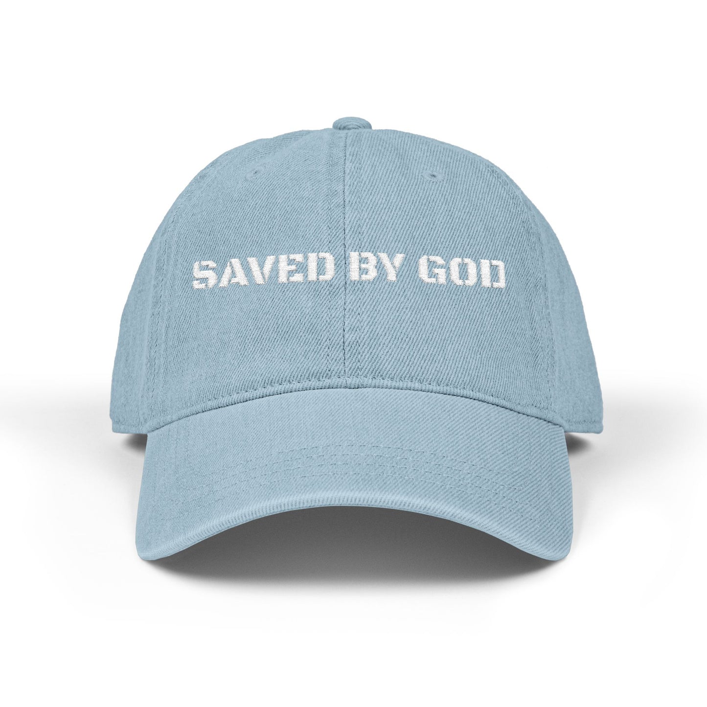 Embroidered Denim Hat - Saved by God, Casual Cap, Faith-Based Apparel, Gift for Believers, Stylish Hat for Any Occasion
