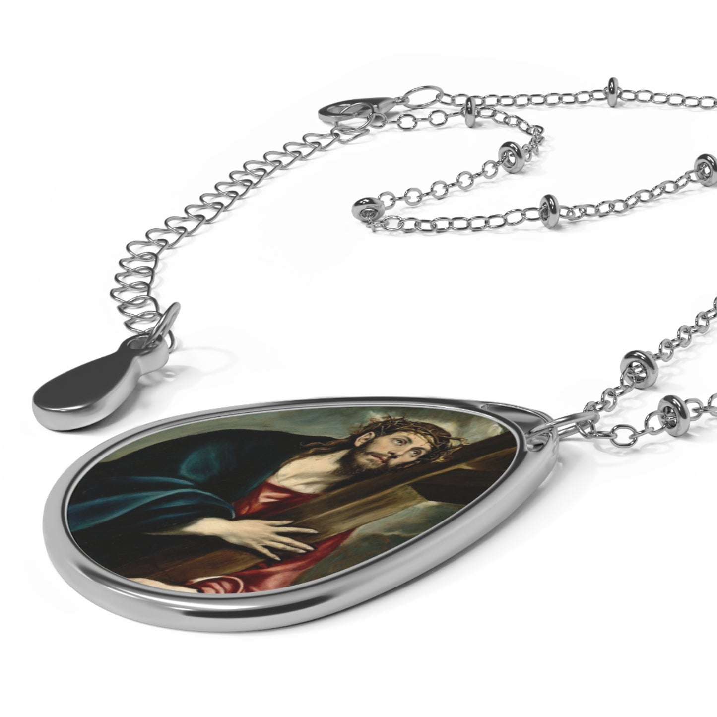 Elegant Oval Pendant Necklace with Jesus Art, Spiritual Jewelry, Gift for Faith Lovers, Unique Christian Accessory, Meaningful Keepsake