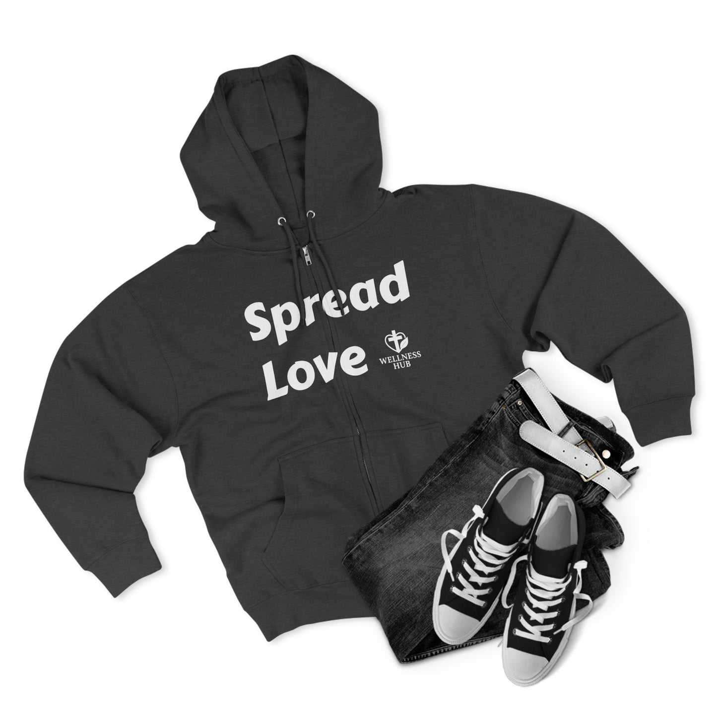 Spread Love Zip Hoodie - Casual Wear, Faith-Based Fashion