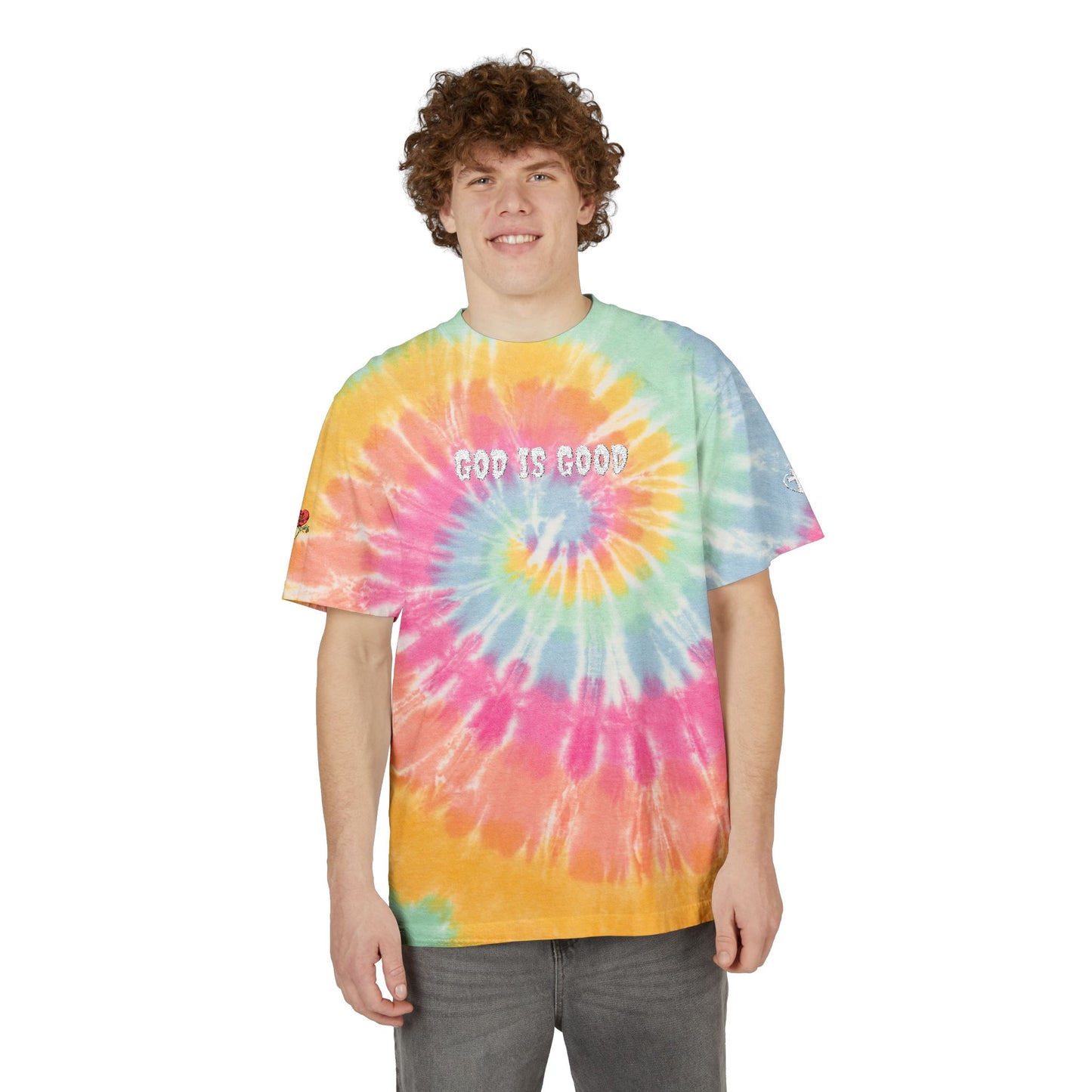 Vibrant Colorful T-Shirt (Embroidery) - God is Good, Oversized Tee, Boho Fashion, Festival Wear, Summer Style, Statement Shirt