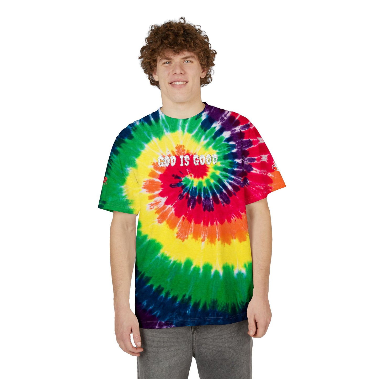 Vibrant Colorful T-Shirt (Embroidery) - God is Good, Oversized Tee, Boho Fashion, Festival Wear, Summer Style, Statement Shirt