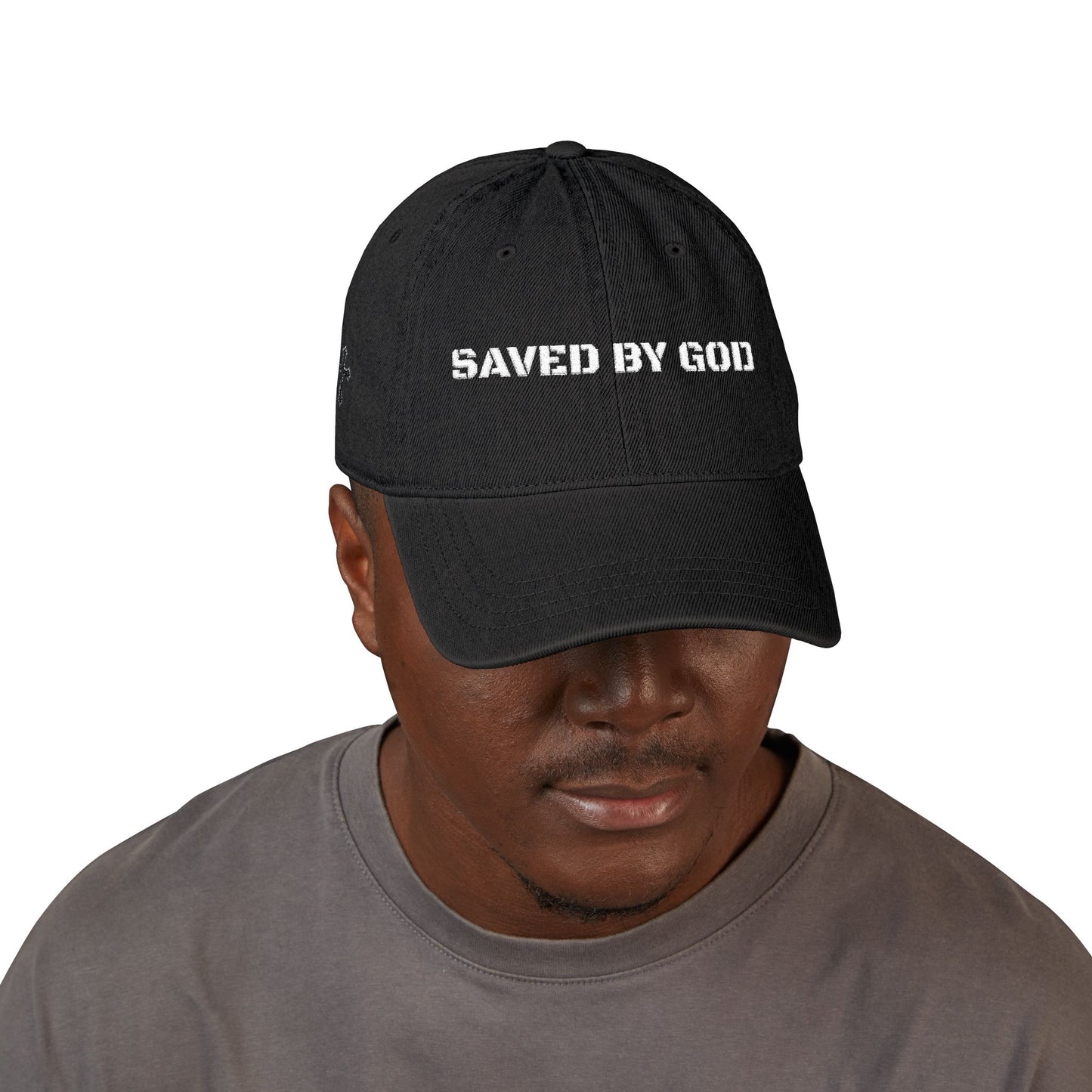 Embroidered Denim Hat - Saved by God, Casual Cap, Faith-Based Apparel, Gift for Believers, Stylish Hat for Any Occasion