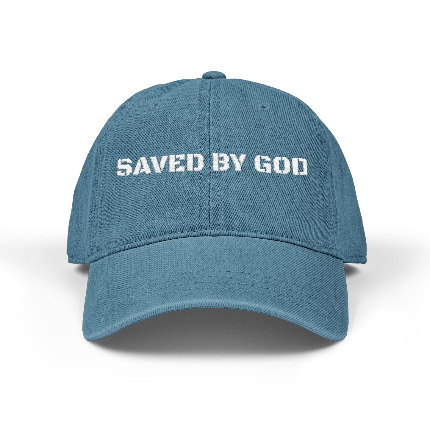 Embroidered Denim Hat - Saved by God, Casual Cap, Faith-Based Apparel, Gift for Believers, Stylish Hat for Any Occasion