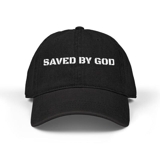 Embroidered Denim Hat - Saved by God, Casual Cap, Faith-Based Apparel, Gift for Believers, Stylish Hat for Any Occasion