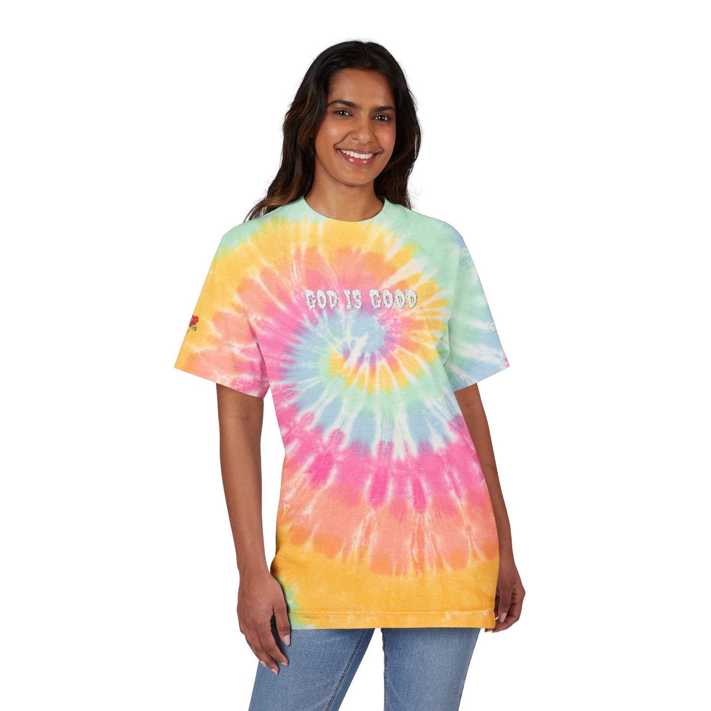 Vibrant Colorful T-Shirt (Embroidery) - God is Good, Oversized Tee, Boho Fashion, Festival Wear, Summer Style, Statement Shirt