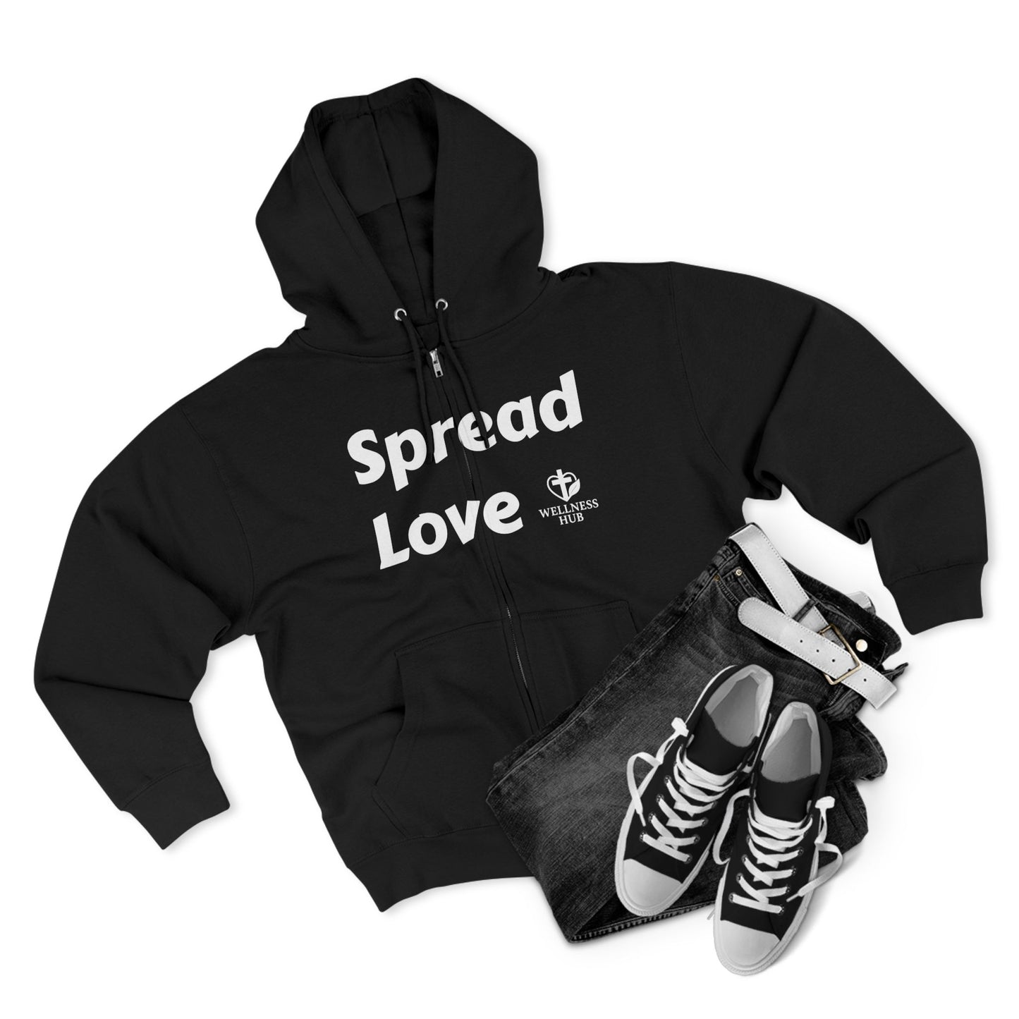 Spread Love Zip Hoodie - Casual Wear, Faith-Based Fashion